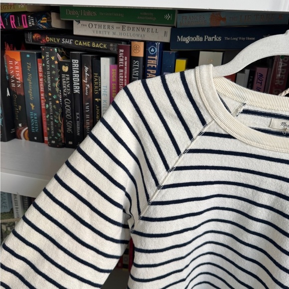 Madewell ivory blue strip cotton long sleeve crew neck retro sweatshirt top - Picture 3 of 5